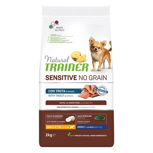 Natural Trainer No Grain mangime secco Cani Adult small & toy trota e patate