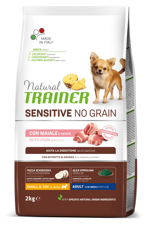 Natural Trainer No Grain mangime secco Cani Adult small & toy maiale e patate