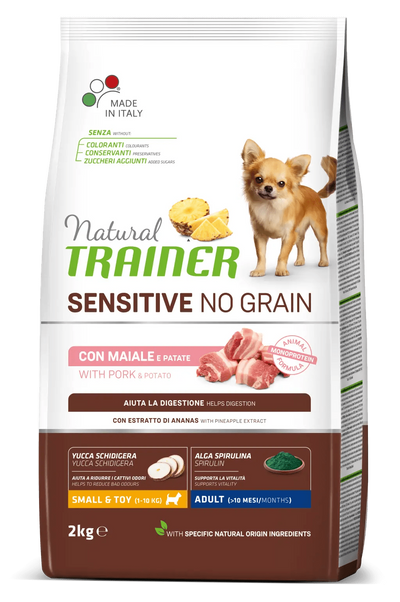 Natural Trainer No Grain mangime secco Cani Adult small & toy maiale e patate