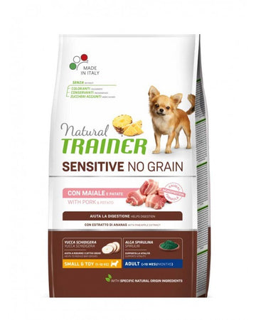 Natural Trainer No Grain mangime secco Cani Adult small & toy maiale e patate