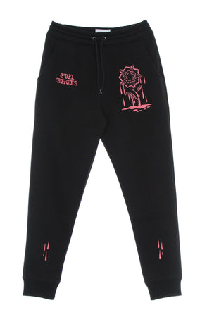 DOOMSDAY Pantalone Tuta Felpato Uomo Rose Embroidery Sweatpants Black da uomo