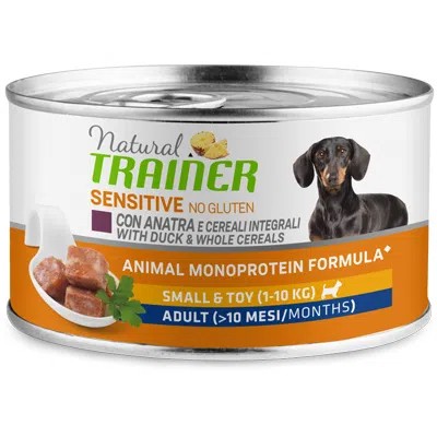 Natural Trainer No Gluten umido Cani Adult small & toy anatra e cereali 150 gr