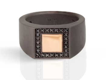MANO J - ANELLO UOMO IN TITANIO, ORO ROSSO E DIAMANTI BLACK.