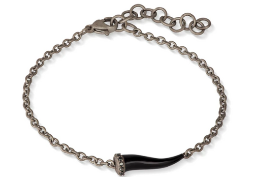 MANO J - BRACCIALE CHARMS CON CORNETTO IN TITANIO, 5 BLACK E CATENA