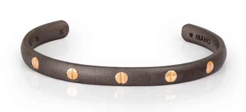 MANO J - BRACCIALE RIGIDO GRANDE UOMO LINEA BOOST IN TITANIO E 5 VITI IN ORO ROSSO 9 KT.