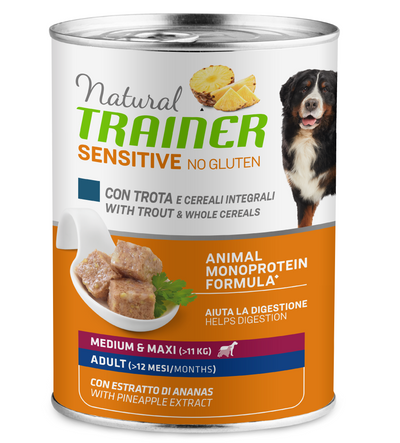 Natural Trainer No Gluten umido Cani Adult medium & maxi trota e cereali 400 gr