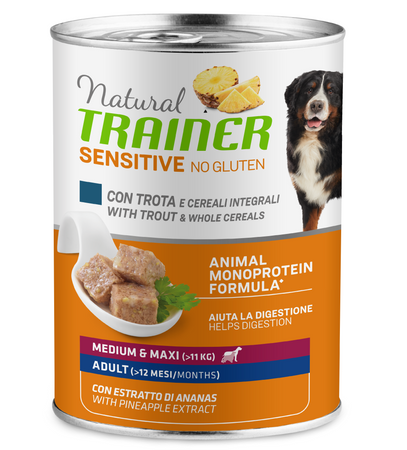 Natural Trainer No Gluten umido Cani Adult medium & maxi trota e cereali 400 gr