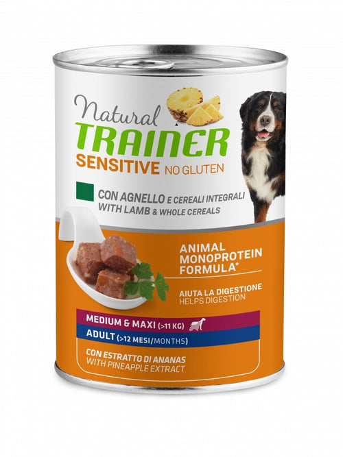 Natural Trainer No Gluten umido Cani Adult medium & maxi agnello e cereali 400 gr