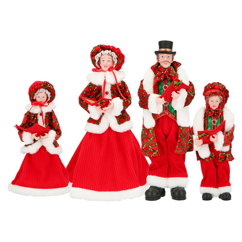Famiglia di cantori con vestiti colore rosso decorazione natalizia da 46 cm set 4 pezzi