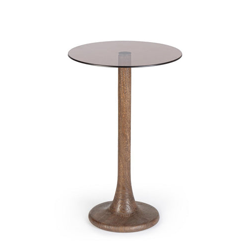 Tavolino Aberdeen gamba in legno di mango e piano in vetro per interni