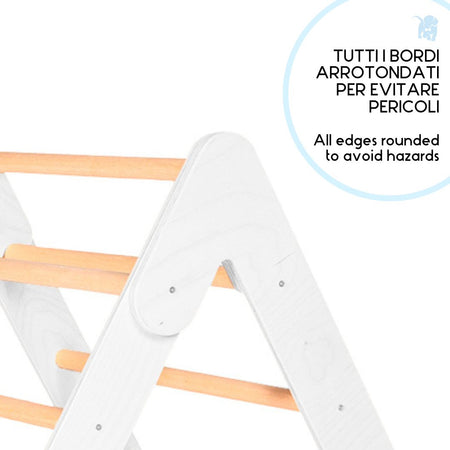 Triangolo di Pikler richiudibile bianco con rampa per arrampicata