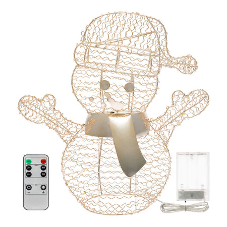 Pupazzo di neve "Merry Christmas" color champagne luminoso con MicroLed a luce calda da h30 cm