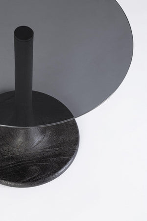 Tavolino "Aberdeen" gamba in legno di mango e piano in vetro per interni