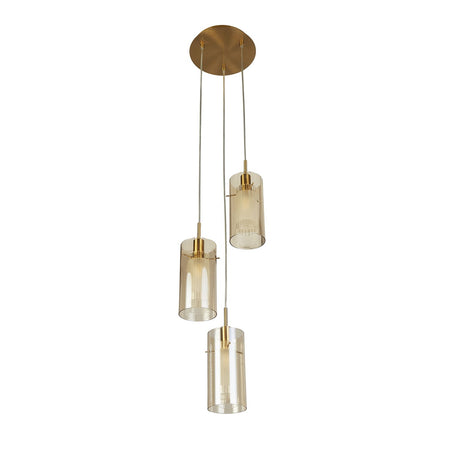 Lampadario Contemporaneo Duetto 3 Acciaio Bronzo Vetro 3 Luci E14