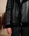 Chiodo Alberto - Chiodo Uomo Nero in Vero Montone Shearling con Pelo Nero