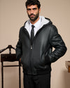 Carlo - Bomber Uomo in Shearling Nero con Cappuccio