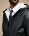 Carlo - Bomber Uomo in Shearling Nero con Cappuccio