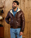 Carlo - Bomber Uomo in Shearling Marrone con Cappuccio