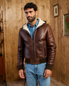 Carlo - Bomber Uomo in Shearling Marrone con Cappuccio