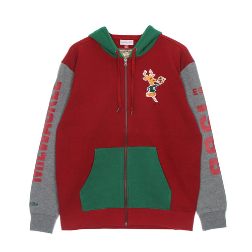 MITCHELL & NESS Felpa Cappuccio Zip Uomo Nba Full Zip Fleece Hardwood Classics Milbuc Scarlet da uomo