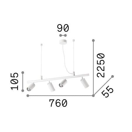 Lampadario Moderna Dynamite Metallo Nero 4 Luci Gu10 7W 3000K Luce Calda