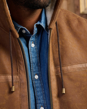 James - Giacca Uomo Cuoio in vero montone Shearling con Cappuccio