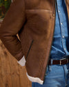 James - Giacca Uomo Cuoio in vero montone Shearling con Cappuccio