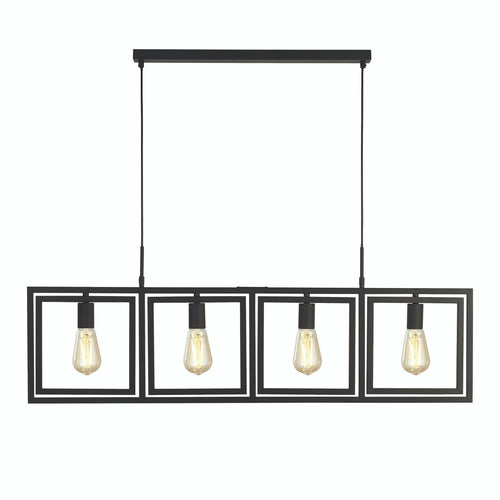 Lampadario Contemporaneo Plaza Acciaio Nero 4 Luci E27