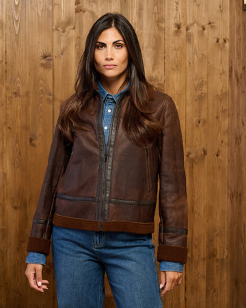 Matilde - Giacca Donna Testa di Moro in vero montone Shearling