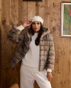 Martina - Giacca Donna Beige in vera pelliccia di Visone con Cappuccio