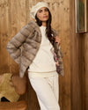 Martina - Giacca Donna Beige in vera pelliccia di Visone con Cappuccio