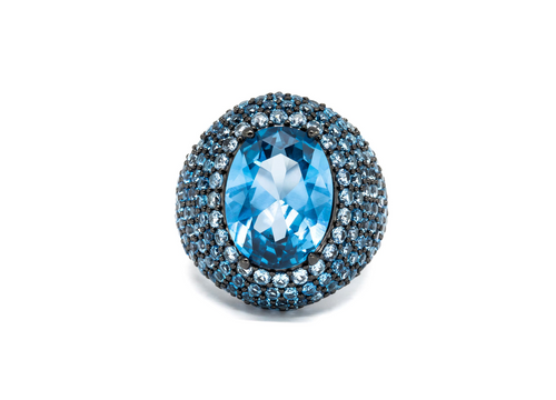 DAGO - Anello Pavè Pietra Ovale Azzurro