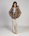 Martina - Giacca Donna Beige in vera pelliccia di Visone con Cappuccio