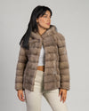 Martina - Giacca Donna Beige in vera pelliccia di Visone con Cappuccio