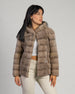 Martina - Giacca Donna Beige in vera pelliccia di Visone con Cappuccio