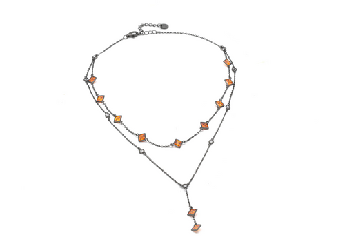 DAGO - Collana Doppia Pietre Carrè Arancio