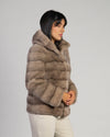 Martina - Giacca Donna Beige in vera pelliccia di Visone con Cappuccio
