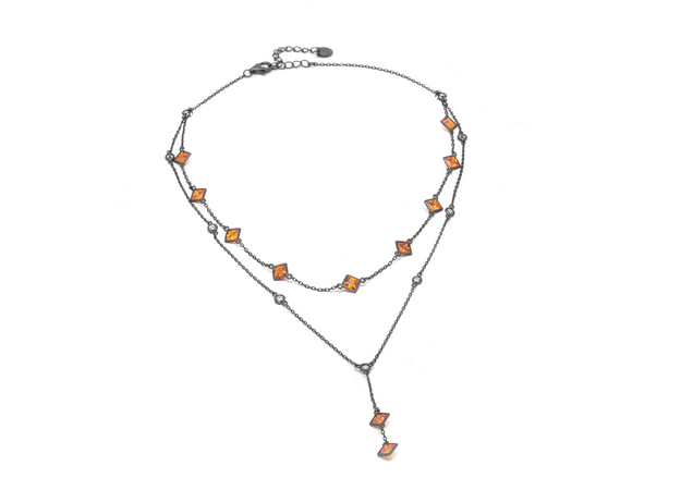 DAGO - Collana Doppia Pietre Carrè Arancio