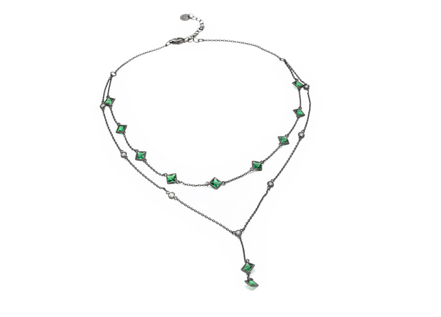 DAGO - Collana Doppia Pietre Carrè Verde