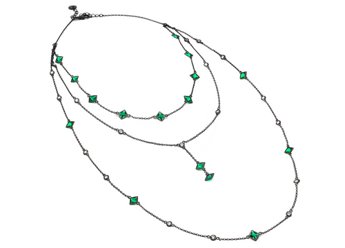 DAGO - Collana Tripla Pietre Carrè Verde