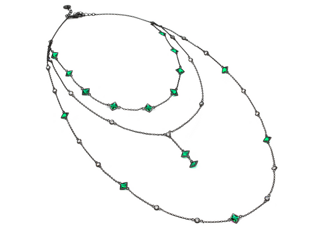 DAGO - Collana Tripla Pietre Carrè Verde