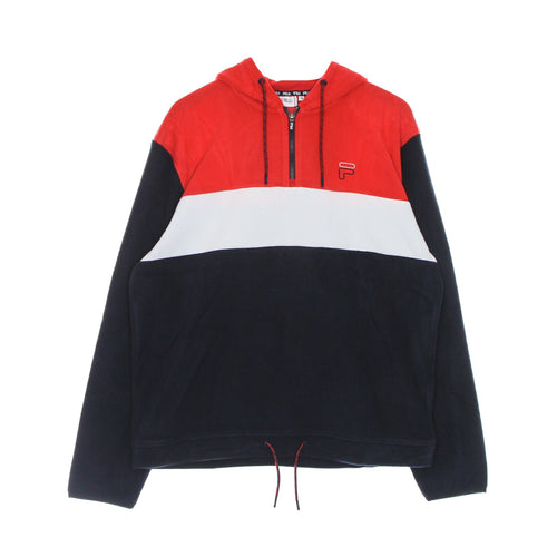 FILA Felpa Cappuccio Uomo Perry Fleece Half Zip Hoodie Black Iris/true Red/bright White da uomo
