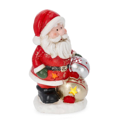 Babbo Natale statuetta in ceramica con luci led per decorazione natalizia
