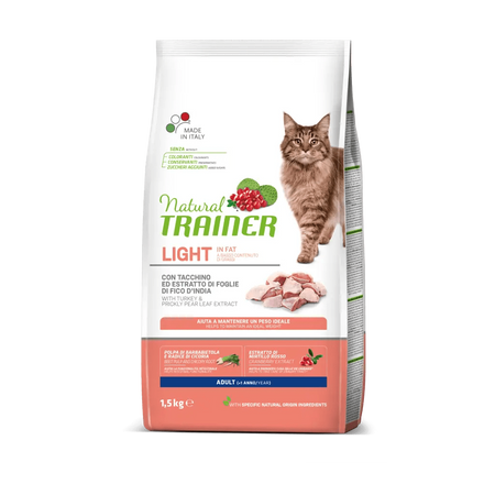 Natural Trainer Light in Fat mangime secco Gatti Adult tacchino 1,5 kg