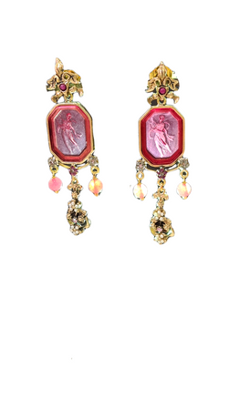 VINTAGE BIJOUX - Orecchino pendente con vetro rosso