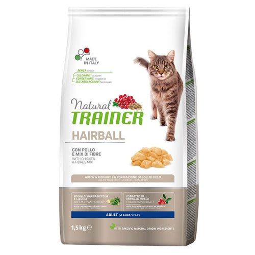 Natural Trainer Hairball mangime secco Gatti Adult pollo e mix di fibre