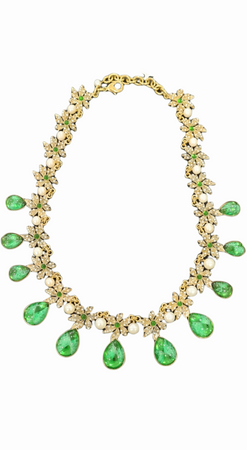 VINTAGE BIJOUX - COLLANA GIROCOLLO CON GOCCIE VERDI E PERLE