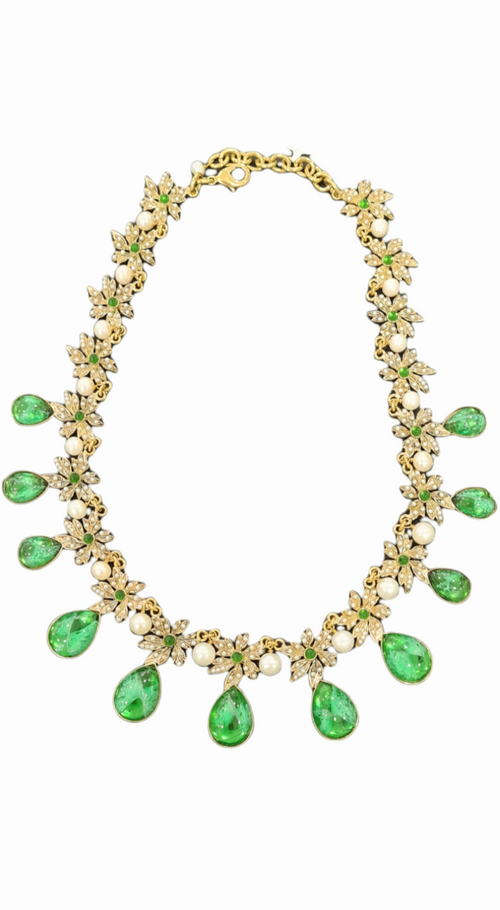 VINTAGE BIJOUX - COLLANA GIROCOLLO CON GOCCIE VERDI E PERLE