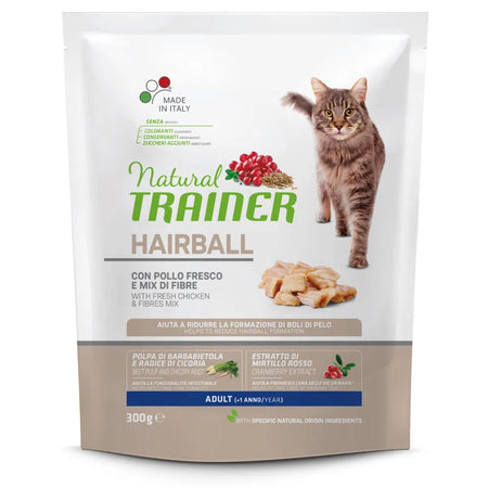Natural Trainer Hairball mangime secco Gatti Adult pollo e mix di fibre