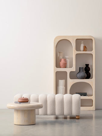 Panca "Zora" struttura in MDF rivestimento in poliestere effetto boucle'